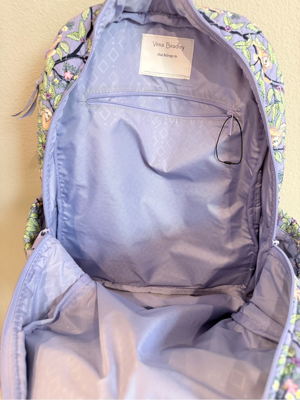Vera Bradley Campus Backpack Hanging Around Sloth Purple Retired Print - Picture 9 of 9